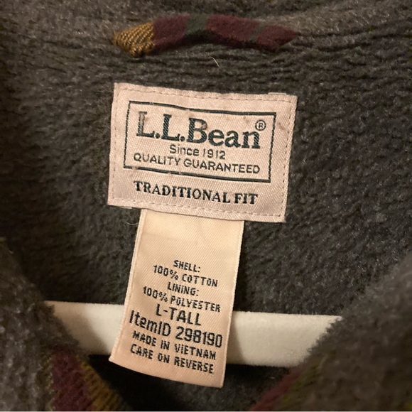 Mens L.L. Bean fleece lined flannel shirt jacket size L-Tall - Picture 2 of 5